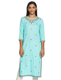 Ayukta Women's  Rayon Embroidery Straight Kurti
