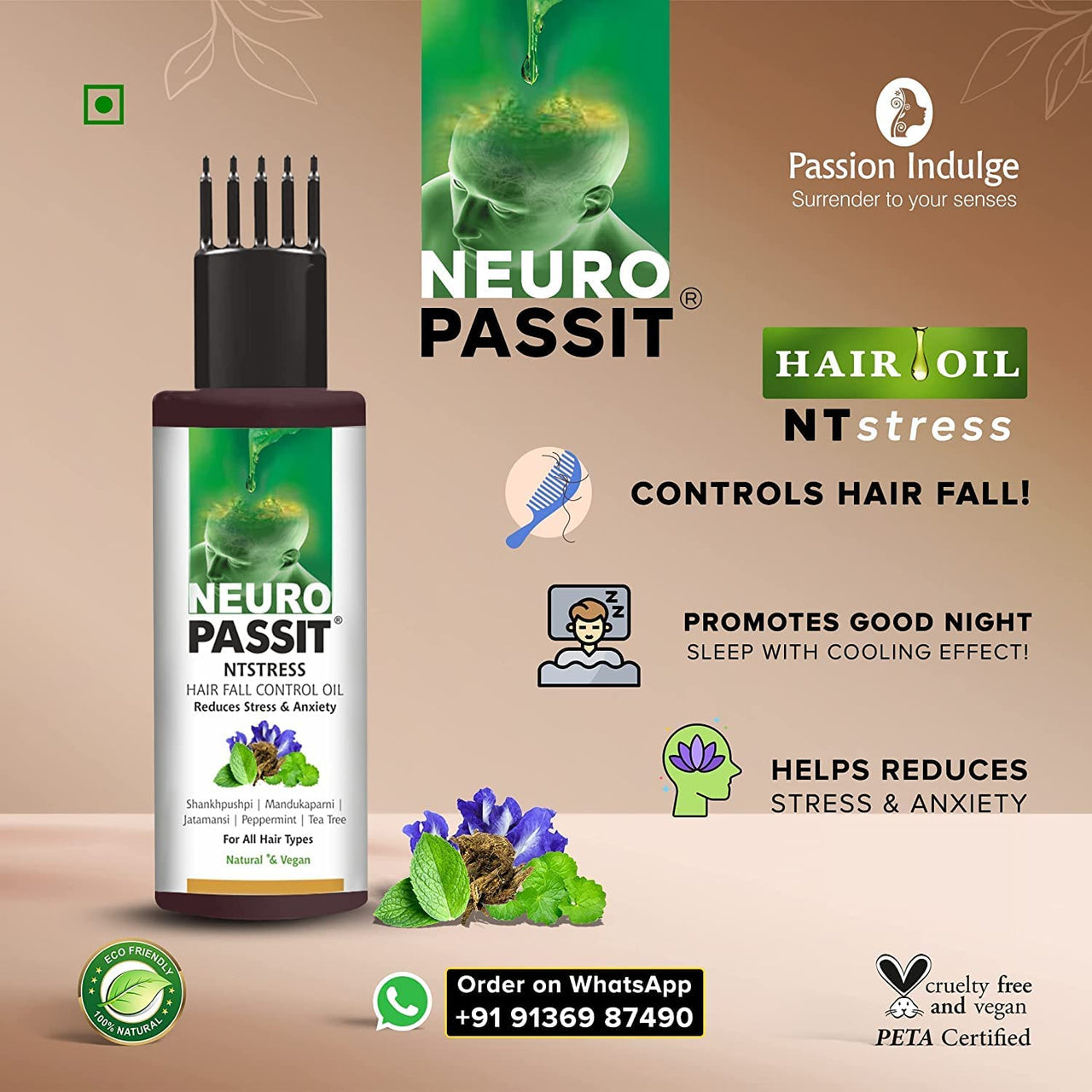 Passion Indulge Natural Onion Hair Growth Oil 100ml & Neuropassit NTstress Hair Fall Control & Cooling Oil 100ml Combo