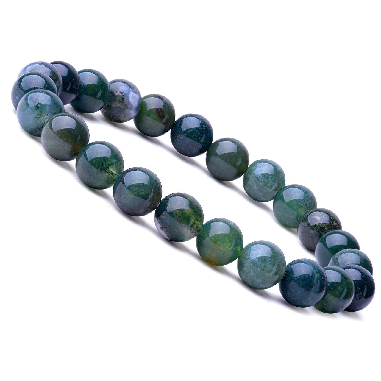 WRCXSTONE Natural 8mm Gorgeous Semi-Precious Gemstones Healing Crystal Stretch Beaded Bracelet Unisex Aquatic Agate