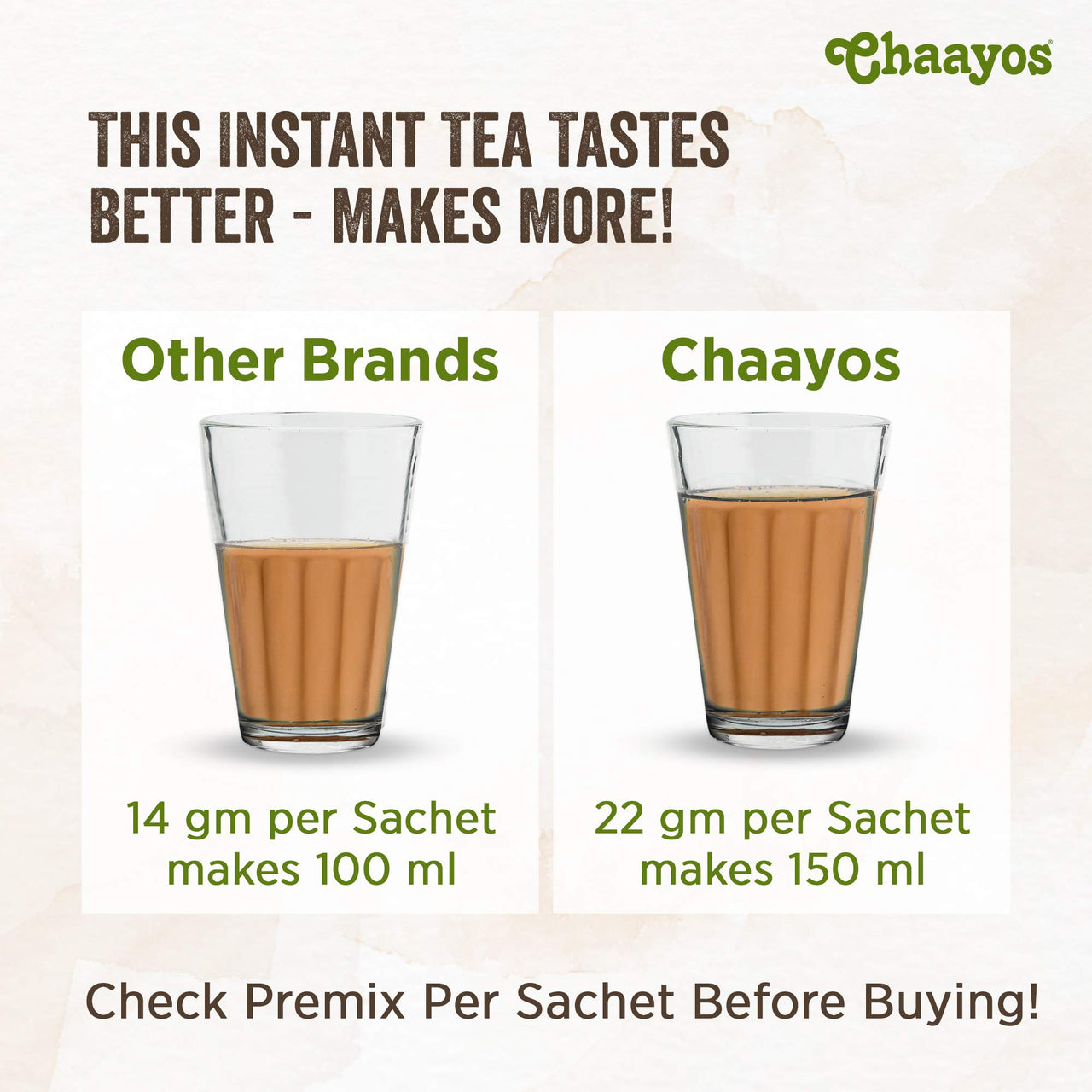 Chaayos Instant Tea Premix - Regular Sugar - Adrak Elaichi Chai (15 Sachets*22 gram=330 gram) | Ready Mix Assam Tea | Desi Chai | Flavoured Premix