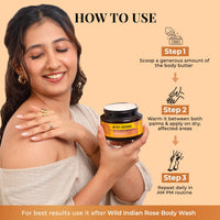 Just Herbs 24K Gold with Pure Ghee Deep Nourish Body Butter Cream for Anti Ageing | Improve Skin Elasticity | Reduce Dullness & Blemishes | Non Sticky | Instant Hydration All Skin Types Moisturiser for Men and Women 250ml