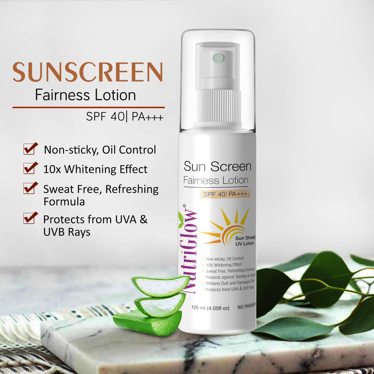 NutriGlow Sunscreen Body Lotion SPF 40 & PA+++, Sunscreen for combination skin, Non Greasy with Broad Spectrum, UVA & UVB Rays Protection, All Skin Types, (120ml)