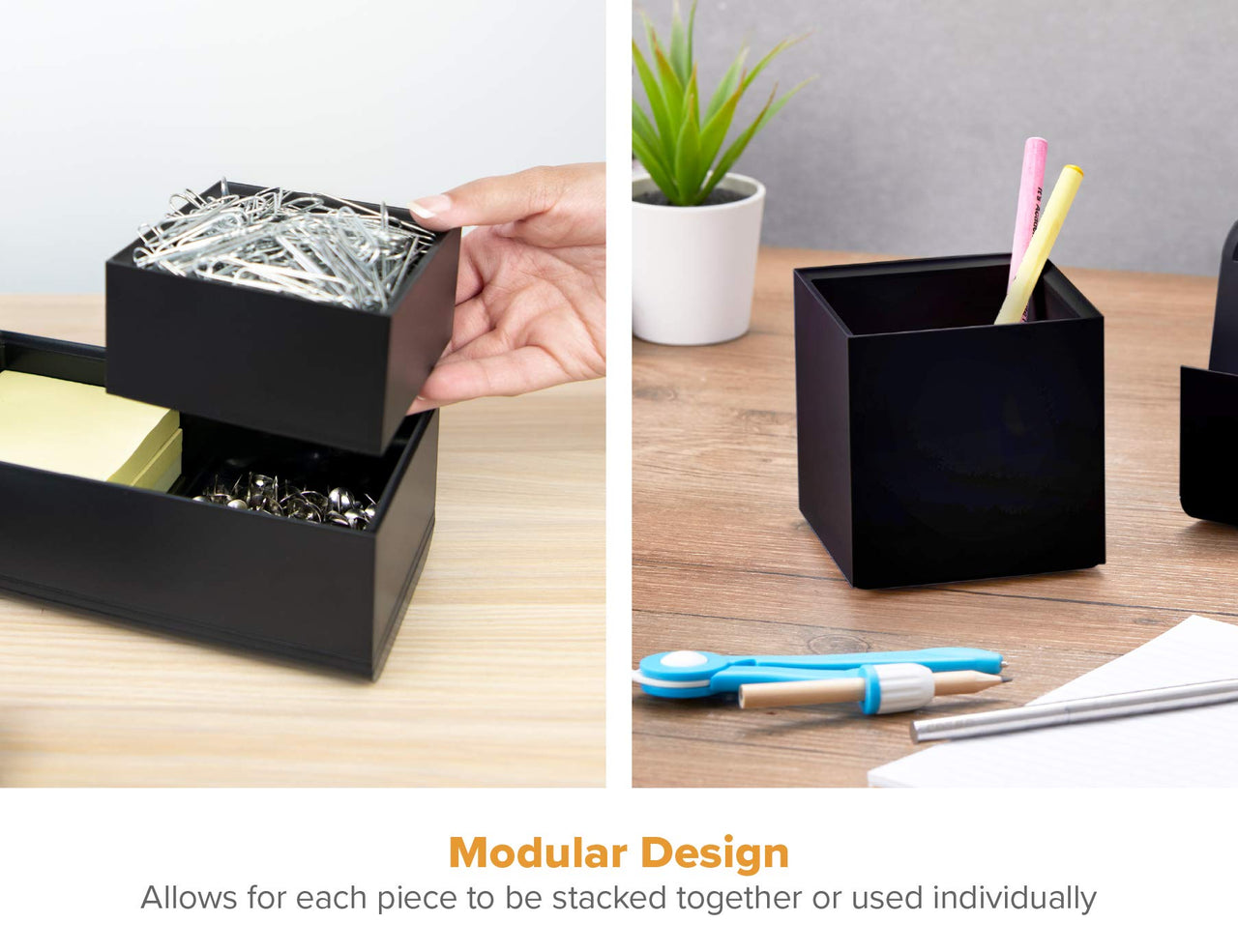 Bostitch Office Konnect Desk Organizer Accessory Tray & Storage Cup Bundle, Stacks for Desktop Storage, Black Storage Cup Kit