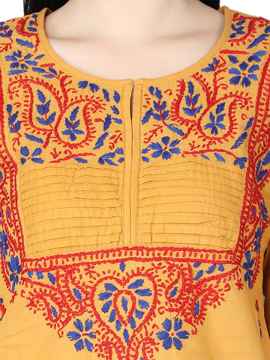 Ada Women's  Cotton Top Hand Embroidered Lucknowi Chikankari Tunic Kurti