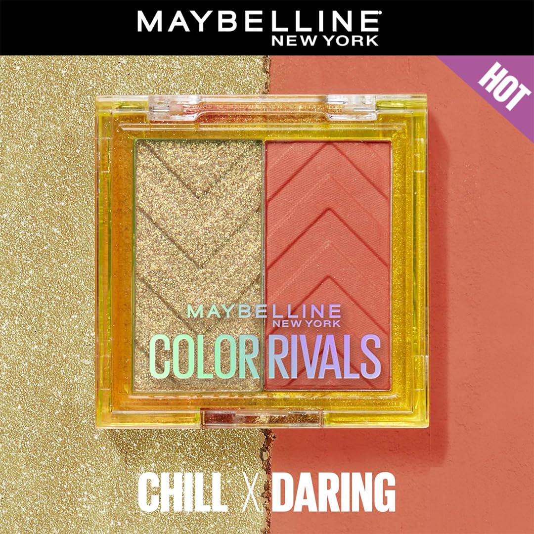 Maybelline New York Color Rivals Pigmented Eyeshadow Palette, Long lasting, Sweatproof, Waterproof, Matte, Shimmer : Chill x Daring, 3g