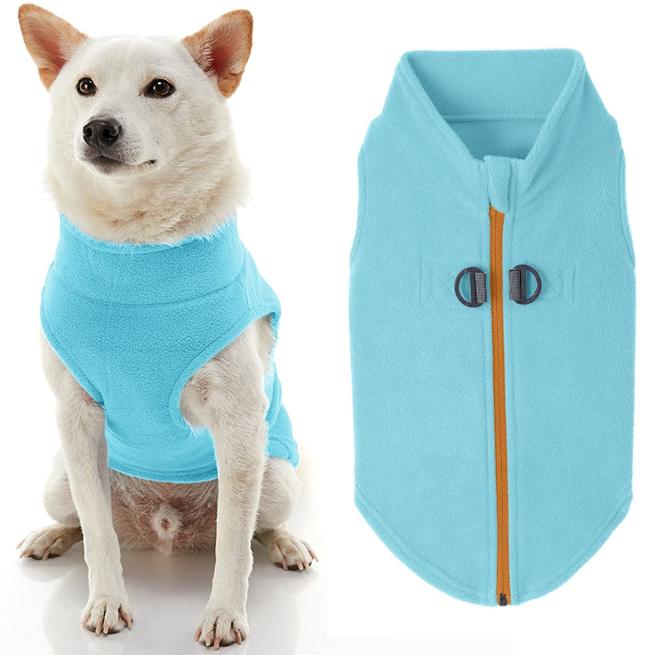 Gooby Zip Up Fleece Dog Sweater - Turquoise, Small - Warm Pullover Fleece Step-in Dog Jacket with Dual D Ring Leash - Winter Small Dog Sweater - Dog Clothes for Small Dogs Boy and Medium Dogs Small chest (~13.5")