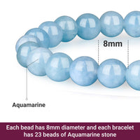 Crystal Vibe Handmade Natural Aquamarine Bracelet for Women - Stretchable 8mm Bead Bracelet - Adjustable size - Real Aquamarine Stone Healing Bracelet for Women