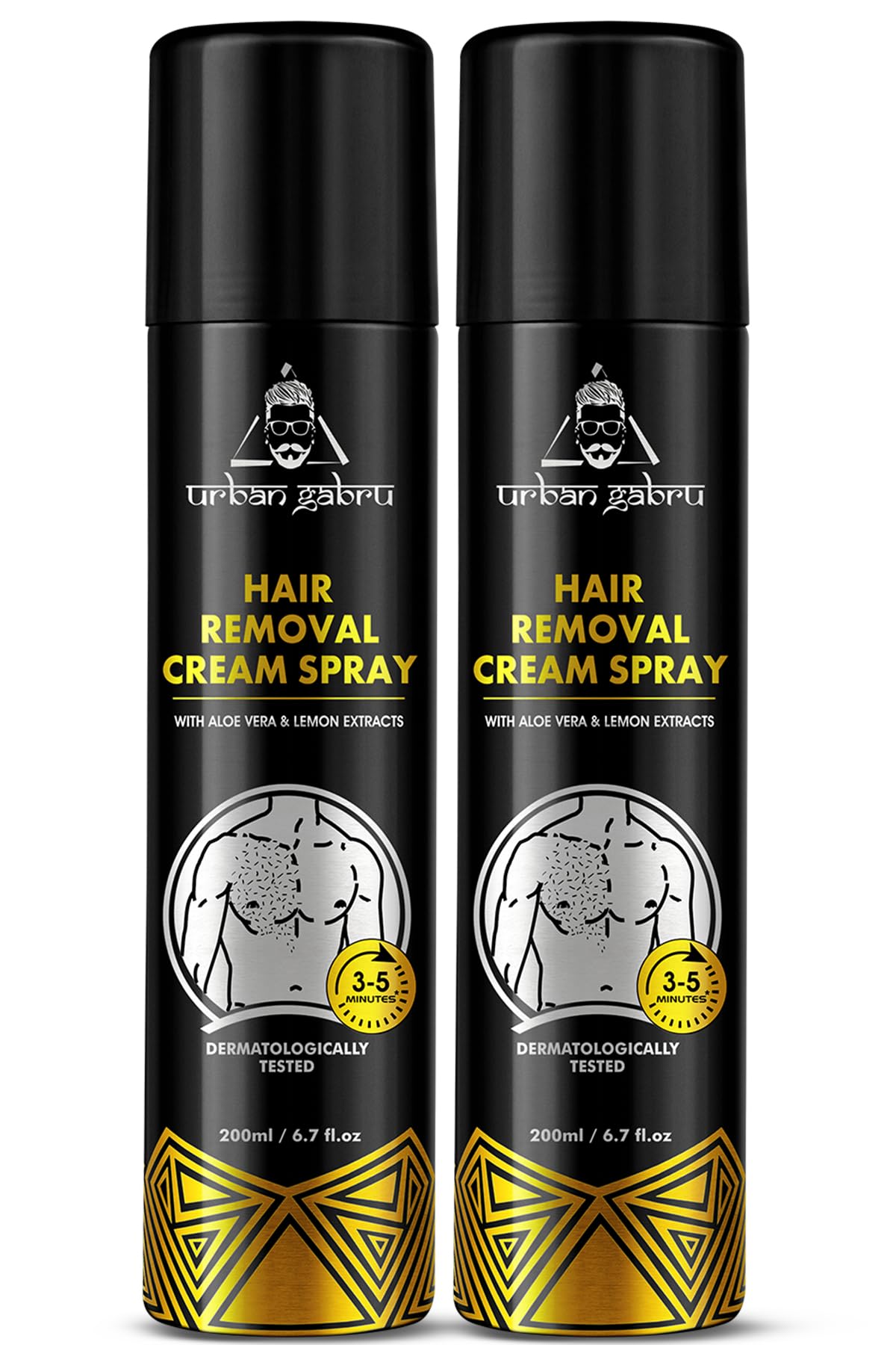 urbangabru Hair Removal Spray (200 ml) | Body Hair Removal In 3-5 Minutes For Men| Painless Body Hair Removal Cream For Chest, Back, Legs, Under Arms (Pack Of 2)