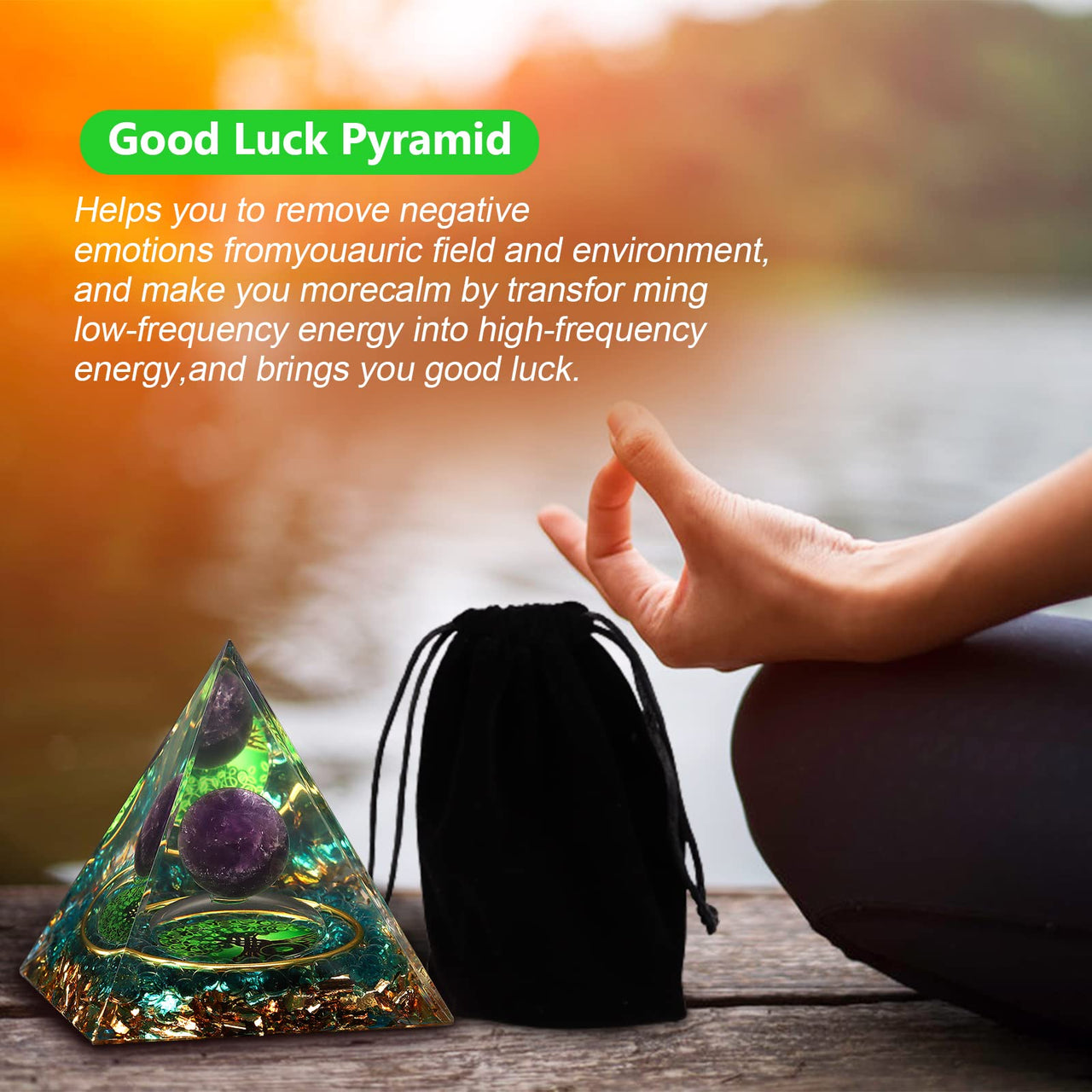 Orgonite Healing Crystal and Stone Orgone Pyramid Amethyst Sphere Life Tree Blance Chakras Pyramid Meditation Aids Sleep, Health Protection Positive Energy Generator to Attract Wealth and Wisdom Green Tree