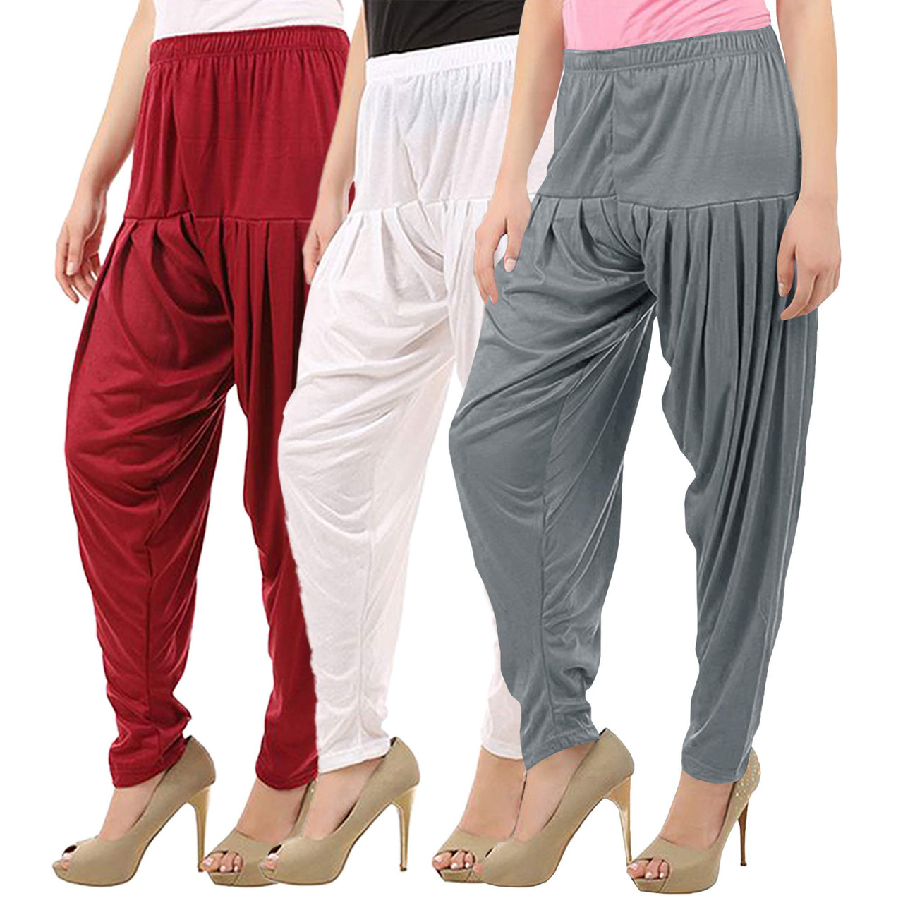 Buy That Trendz Combo Offer (Pack of 3) Cotton Viscose Lycra Dhoti Patiyala Salwar Harem Bottoms Pants for Womens
