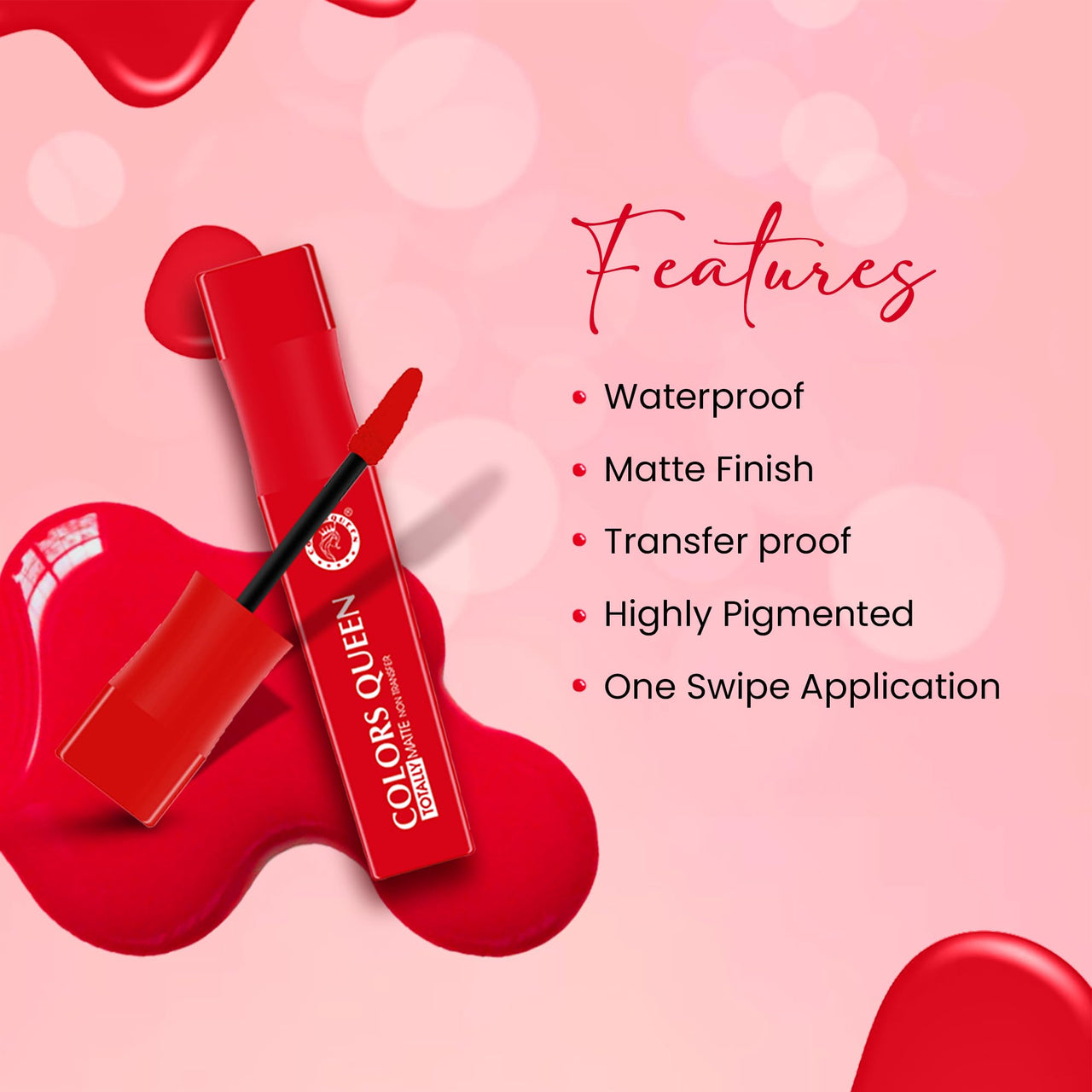 Colors Queen Totally Matte Liquid Lipstick | Intense Color Payoff, Lightweight & Comfortable, One Swipe Application | Long Lasting, Non Transfer Liquid Lipstick for Women (08 - Taboo, 7.5g)