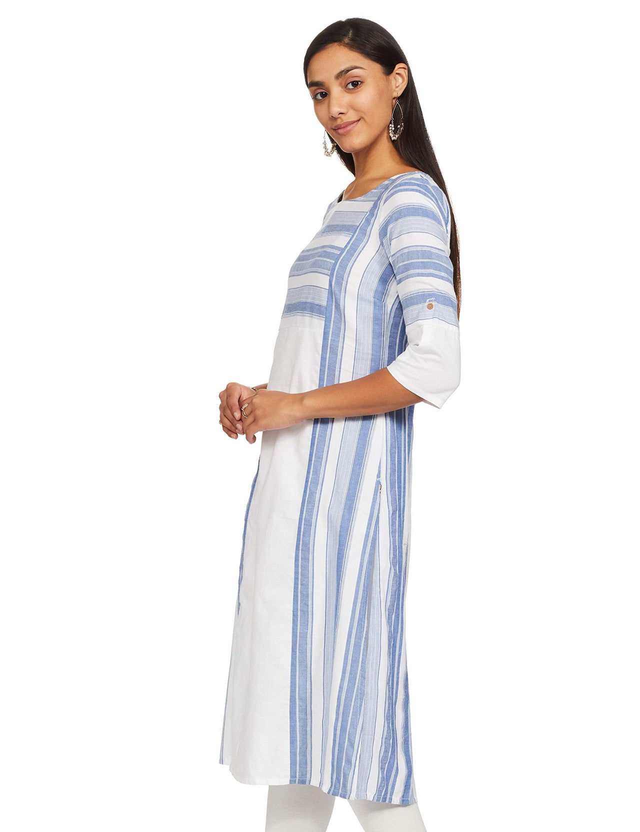 Aurelia Womens Round Neck Striped Kurta