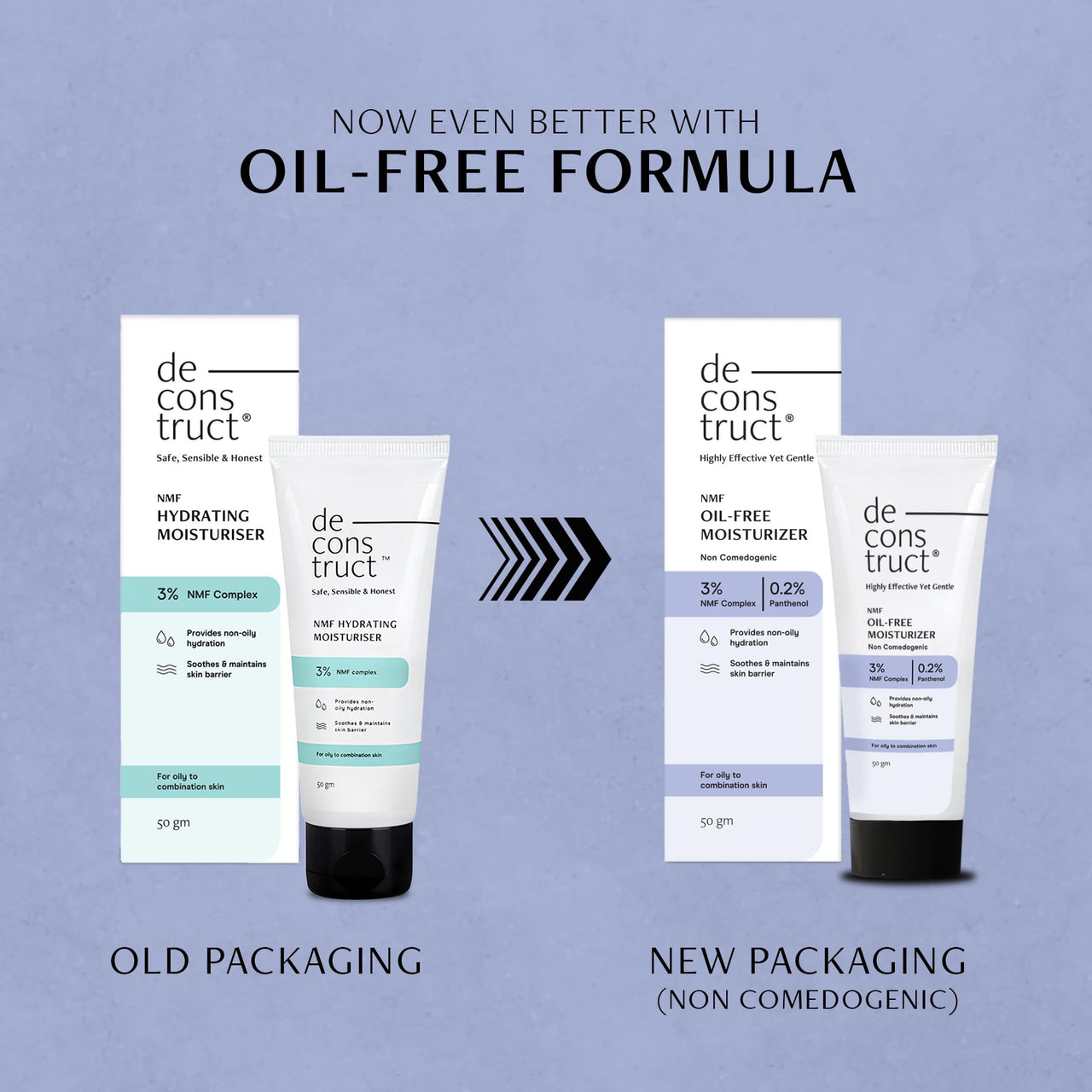 Deconstruct Oil-Free Moisturizer For Oily Skin | 3% NMF Complex + 0.2% Panthenol | Lightweight Gel Moisturizer | For Oily to Combination Skin | 50gm