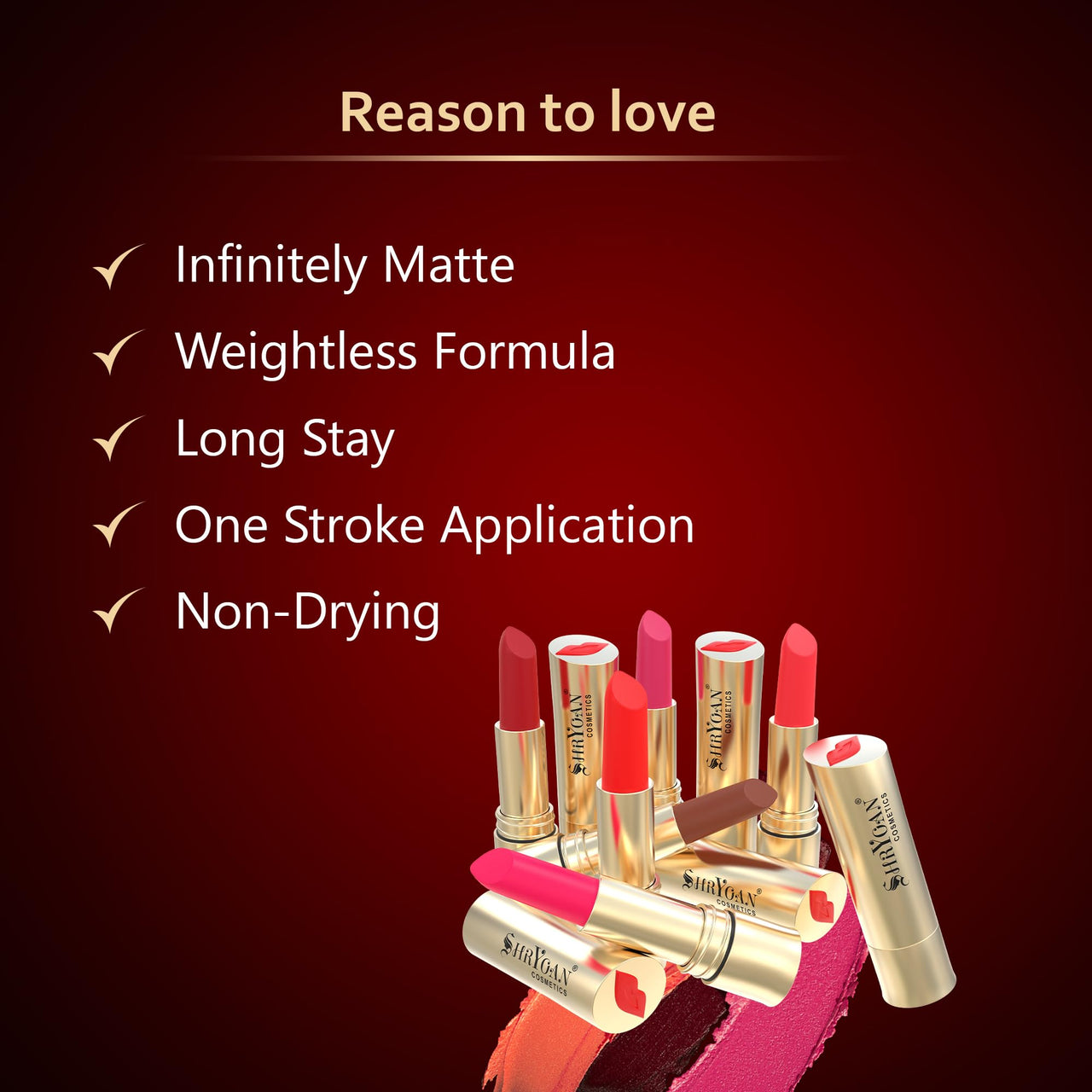 Shryoan Women's Long Lasting Non-Transfer Matte Lipstick| Smudge & Waterproof Lipstick With 24 Hr Stay (Shade 01)