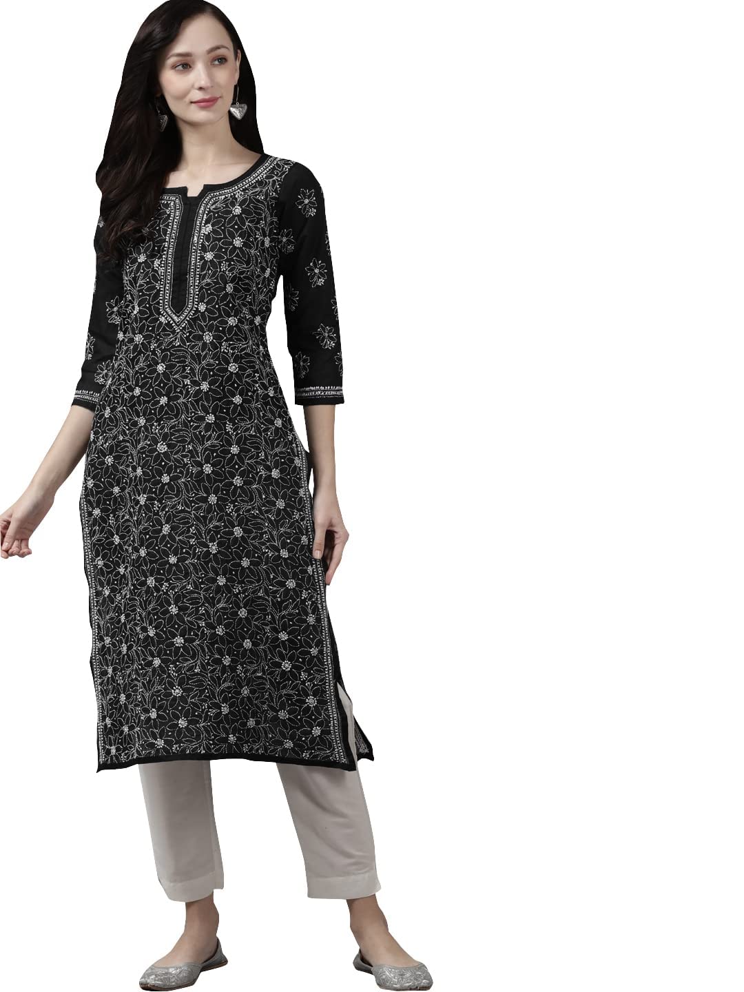 Ada Hand Embroidered Lucknowi Chikankari Cotton Kurta Kurti for Women A411165