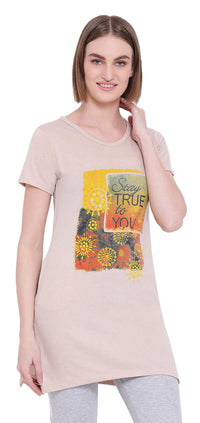 In Love Ladies Long Knee Length Chest Printed Side Slits Tshirts