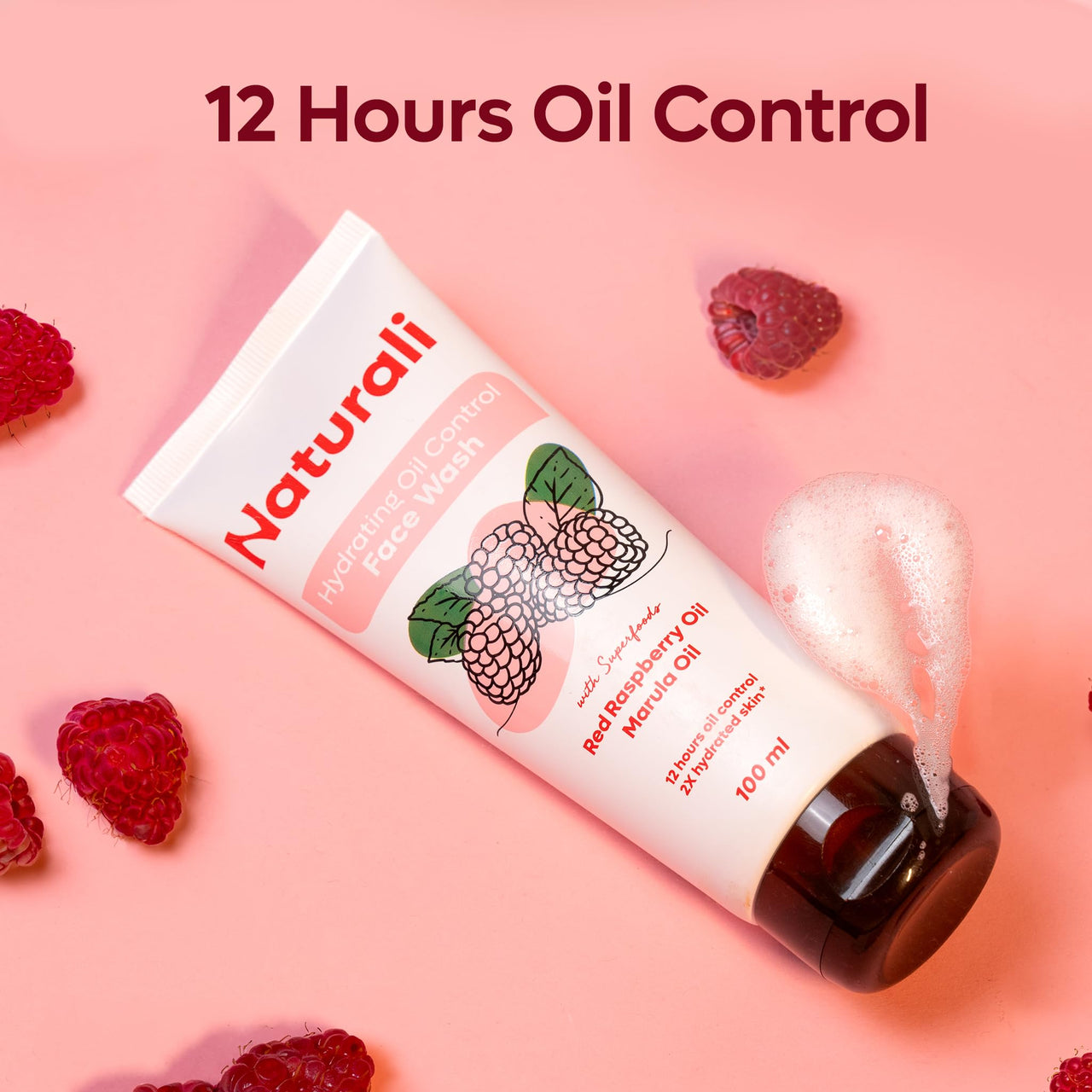 Naturali Hydrating Oil Control Face Wash with Red Raspberry Oil & Marula Oil | Deep Cleansing | Oil Control | Hydrating | Ideal for Oily Skin | 100ml