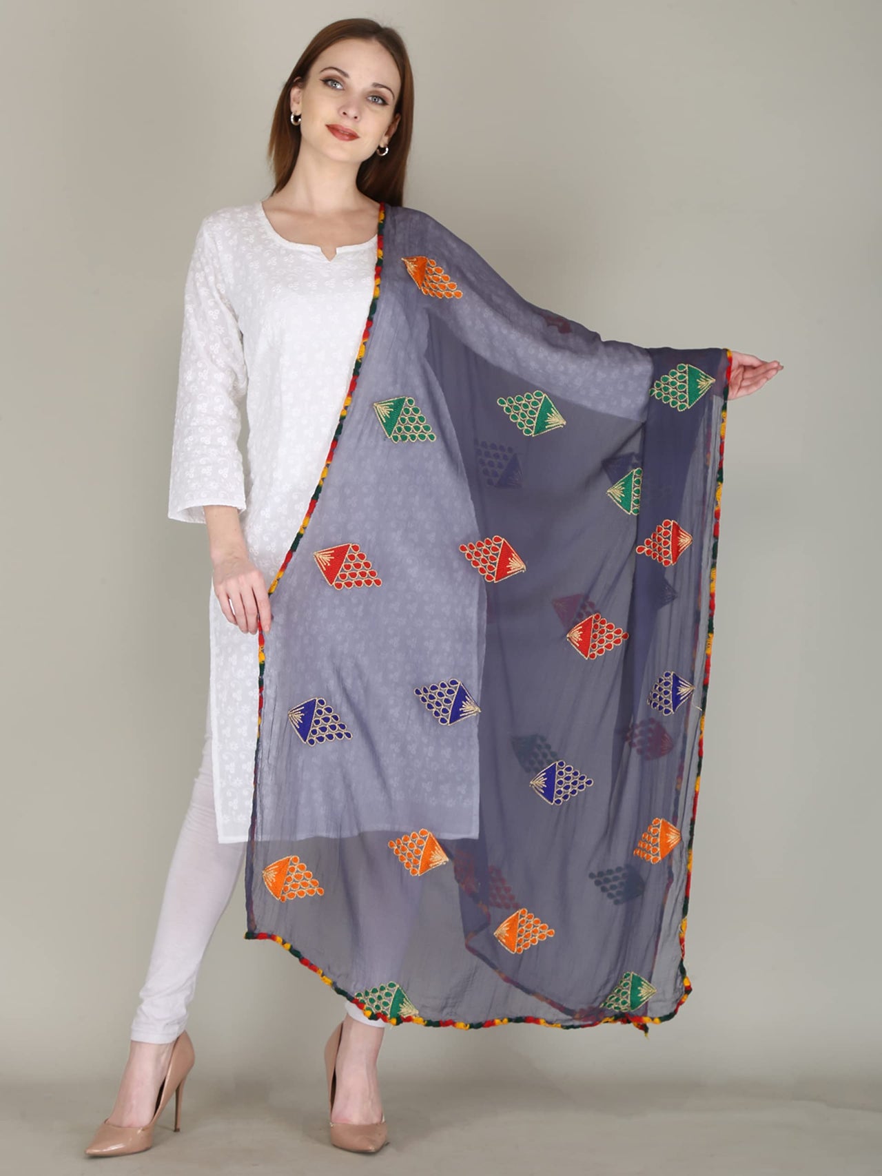 DIAMO Embroidered Chiffon Women's  Dupatta
