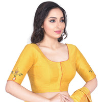 RENE Women's  Cotton Silk Embroidered Half Sleeve Blouse