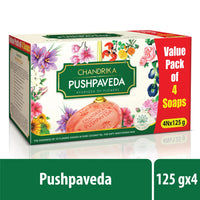 Chandrika Pushpaveda Ayurvedic Soap| Ayurveda of Flowers for Soft, Moisturized Skin| 125g (Pack of 4)