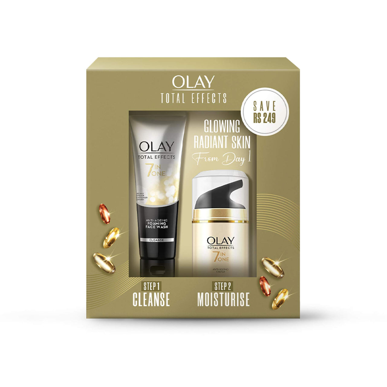 Olay Total Effect Day Cream (Spf 15), 50g & Cleanser Pack For Anti Ageing, 100g & Olay Total Effects Day Cream With Vitamin B5, Niacinamide, Green Tea, Spf 15, 50 Gm