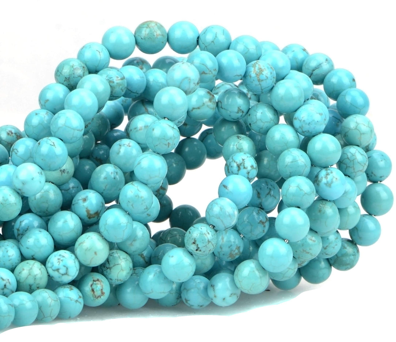 100Pcs Natural Crystal Beads Stone Gemstone Round Loose Energy Healing Beads with Free Crystal Stretch Cord for Jewelry Making (Turquoise, 8MM) Turquoise