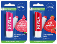 NIVEA Lip Balm, Fruity Strawberry Shine & NIVEA Lip Balm, Fruity Watermelon Shine,4.8 g (Pack of 2)
