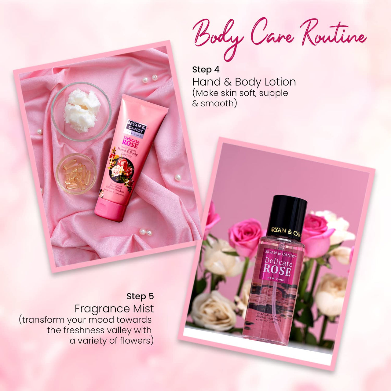 Bryan & Candy Romancing The Rose Complete Face & Body Care | Women's Day Gift Set For Women |Shower Gel , Face Wash, Face Scrub , Fragrance Mist, Hand & Body Lotion| 100% Vegan, Skin-Friendly pH 5.5 for All Skin Types,SLS & Paraben Free |