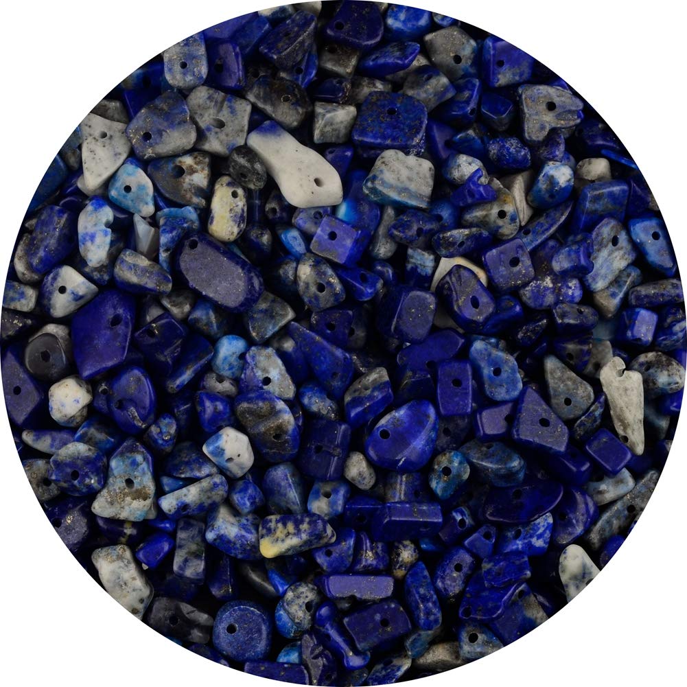 Natural Chip Stone Beads Lapis Lazuli 5-8mm About 400 Pieces Irregular Gemstones Healing Crystal Loose Rocks Bead Hole Drilled DIY for Bracelet Jewelry Making Crafting (5-8mm, Lapis Lazuli)