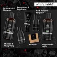 The Man Company Charcoal Grooming Kit for Men with Body Wash, Hair Shampoo, Face Scrub, Face Wash, Cleansing Gel, Soap Bar | Gift Set for Brother, Husband, Boyfriend - Pack of 6