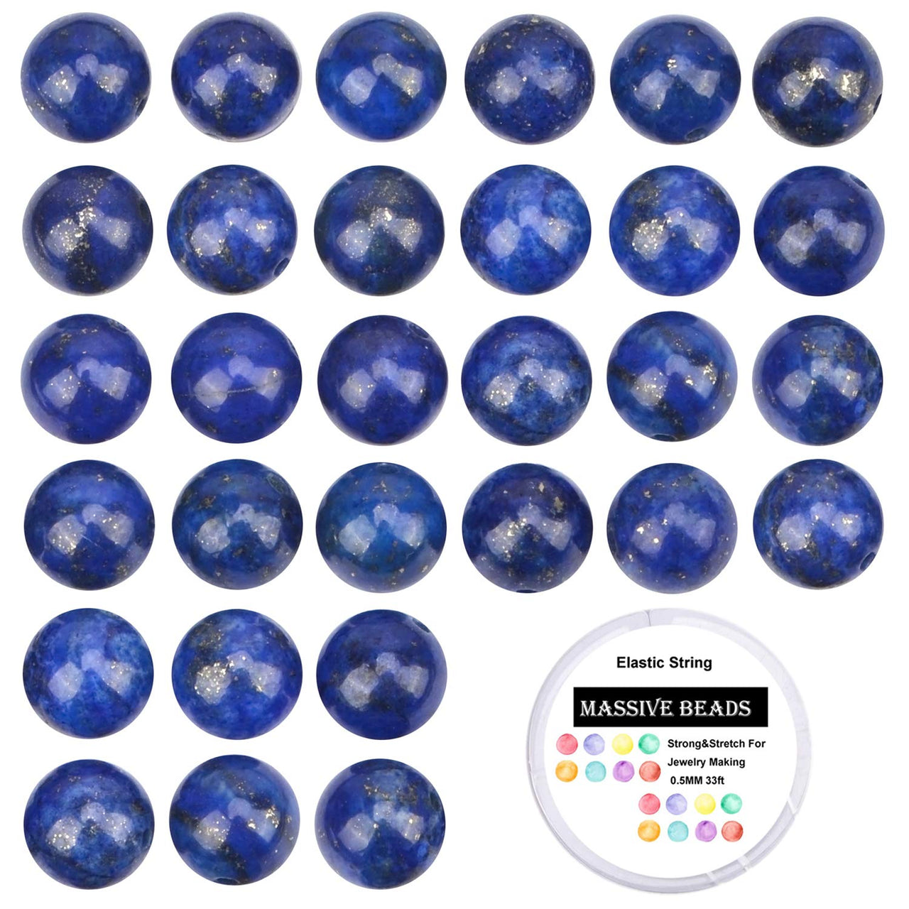 100Pcs Natural Crystal Beads Stone Gemstone Round Loose Energy Healing Beads with Free Crystal Stretch Cord for Jewelry Making (Lapis, 8MM) Lapis