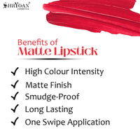 Shryoan Velvet Matte Soft Slim Lipstick| 24Hr Long Lasting, Velvet Texture, Matte Finish Lipstick with Easy Glide Lipstick (10g) (Lady in Red)