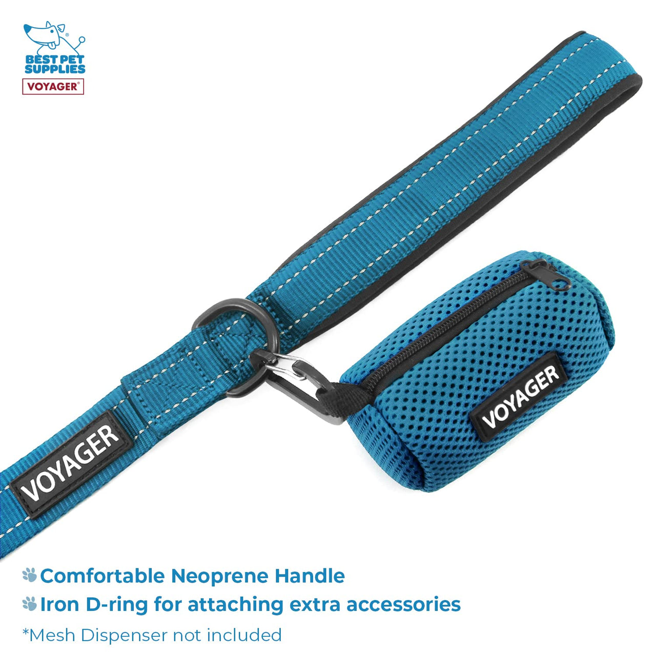 Voyager Step-in Lock Dog Harness w Reflective Dog Leash Combo Set with Neoprene Handle 5ft - Supports Small, Medium and Large Breed Puppies/Cats by Best Pet Supplies - Turquoise/Black Trim, S Harness Leash Set (Turquoise/Black Trim) S (Chest: 15 - 18")