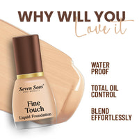 Seven Seas Fine Touch | Long Lasting | Waterproof | Lightweight Liquid Foundation Matte Finish Foundation for Face Makeup (Natural, 12ML)