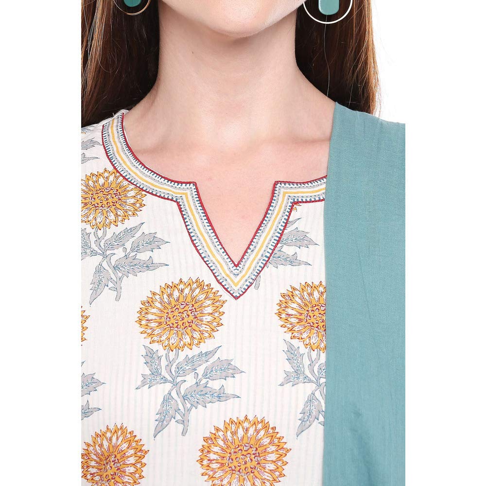 BIBA Womens Notched Neck Floral Print Sharara Suit