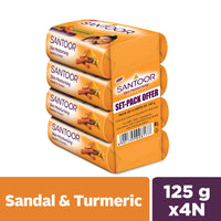 Santoor Sandal & Turmeric Soap for Total Skin Care, 125g (Pack of 4)
