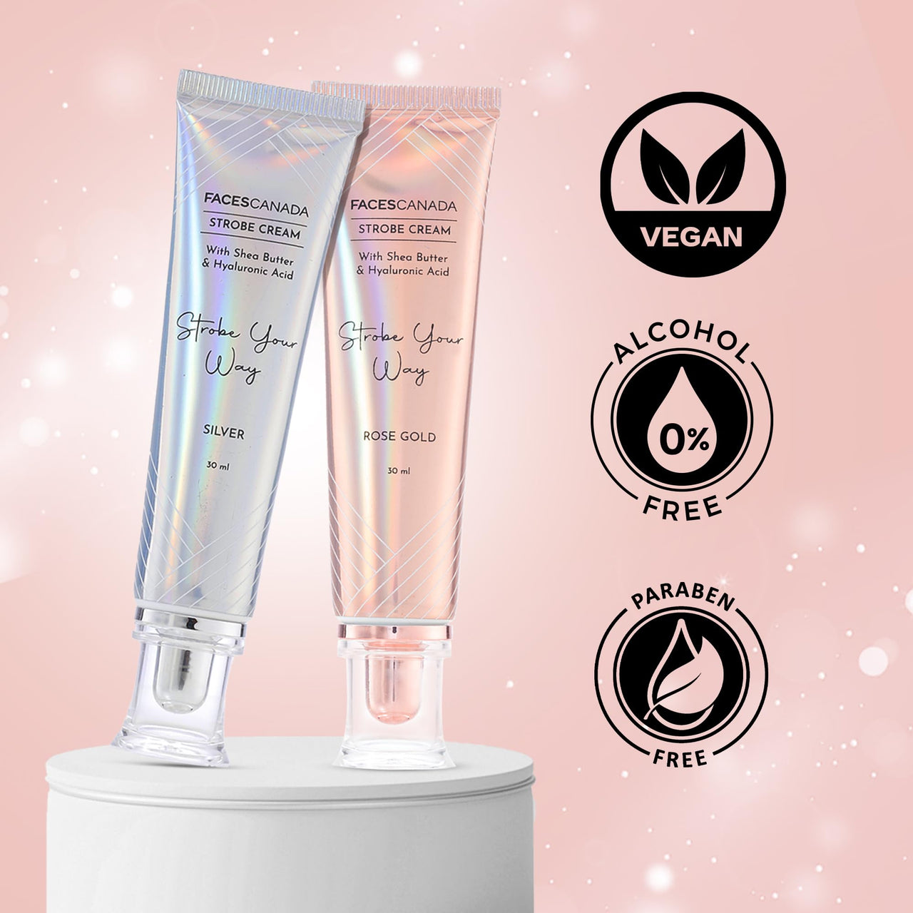 FACESCANADA Strobe Cream - Rose Gold,30Ml|Primer + Highlighter + Moisturizer|Shea Butter & Hyaluronic Acid|Intense Hydration|Flawless Radiant Dewy Skin|Illuminating & Glowing Makeup Base,3 Pieces