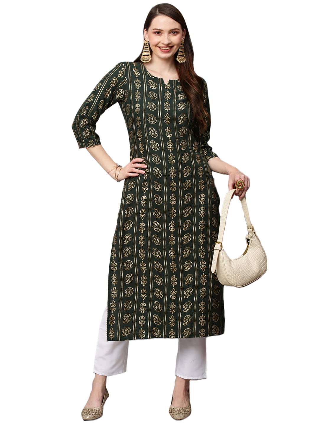 GoSriKi Women's  Cotton Blend Printed Straight Kurta