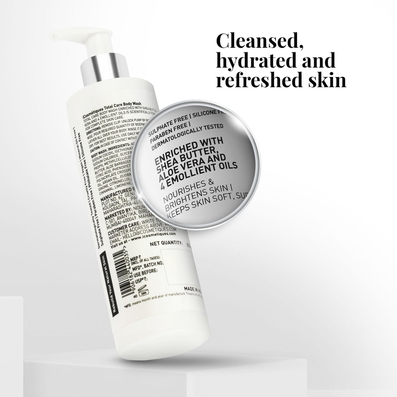 iCosmetiques Sulphate (SLS) & Silicone Free Body Wash |Aloe Vera & Glycerin |Nourishes, Brightens & Hydrates Skin |Long-Lasting Freshness |Unisex Total Care Shower Gel |250ml