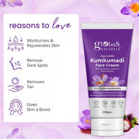 Globus Naturals Ayurvedic Kumkumadi Skin Lightening Face Cream, Enriched with Manjistha & Kokum Butter, Chemical Free, Cruelty Free, Suitable For All Skin Types, 100 ml (Pack of 1)