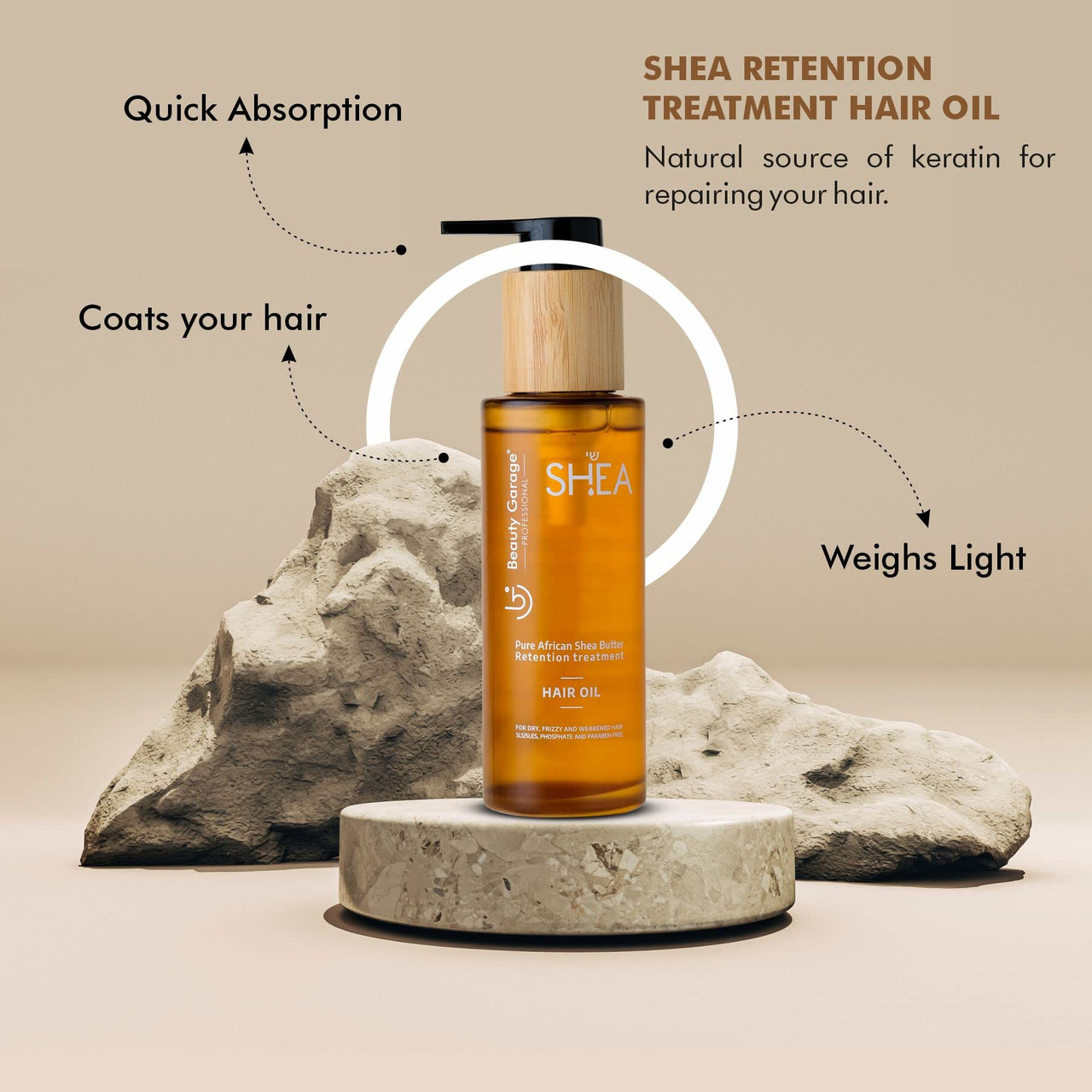 Beauty Garage Shea Retention Treatment Set (Retention Treatment Shampoo 300ml + Retention Treatment Conditioner 300ml + Retention Treatment Hair Oil 50)