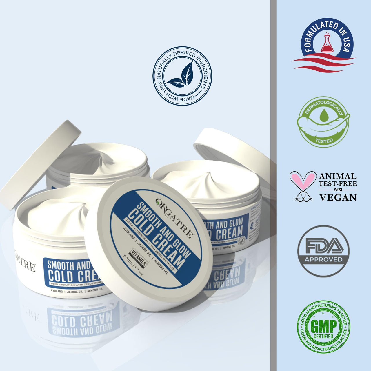 ORGATRE Smooth & Glow Cold Cream for Winter | Deep Hydration for Dry Skin | With Avocado, Jojoba & Almond Oil | Nourishing Face Cream for Women & Men | Softens & Protects – 50gm