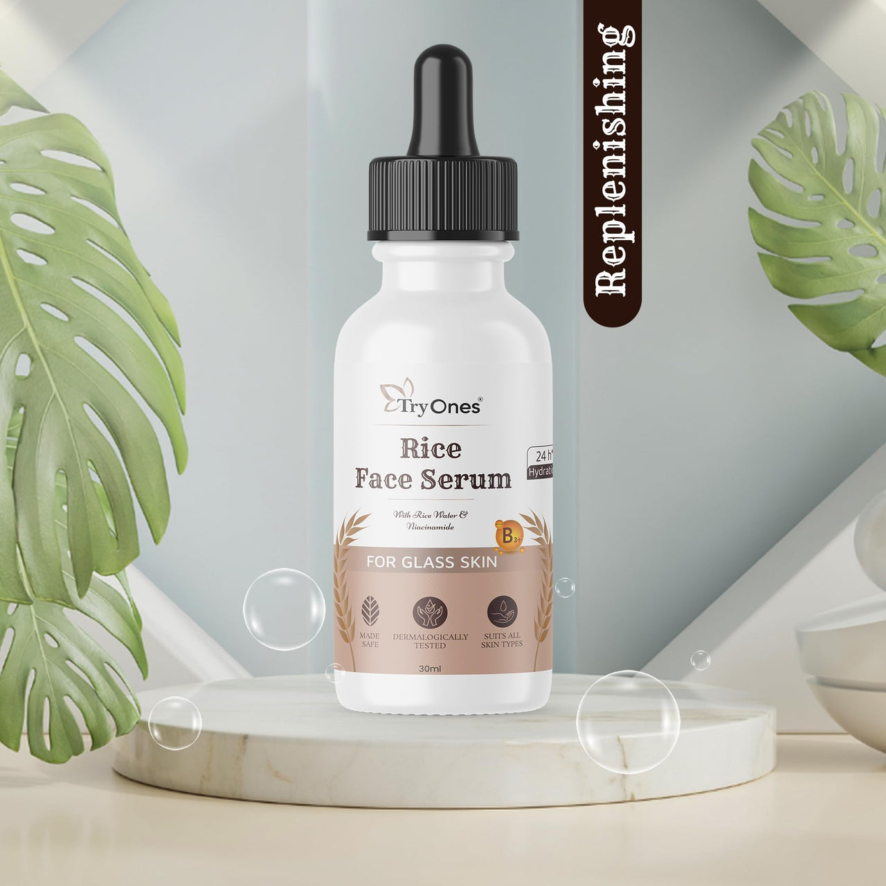 TryOnes Skin Naturals, Bright Complete 30X Vitamin C Booster Face Serum, Increases Skin's Glow Instantly and Reduces Spots Overtime for Men & Women_Rice Water Facial Serum_30ml