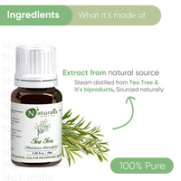 Naturalis Tea Tree Oil - Tea Tree Oil for Acne, Pimples and Scar - Pure and No Dilution Tea Tree Hair Oil - No Solvents - Ideal for Aromatherapy - 10ml