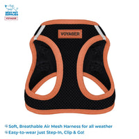 Voyager Step-in Air All Weather Mesh Harness and Reflective Dog 5 ft Leash Combo with Neoprene Handle, for Small, Medium and Large Breed Puppies by Best Pet Supplies - Black/Orange Trim, X-Small Harness Leash Bundle (Black/Orange Trim)