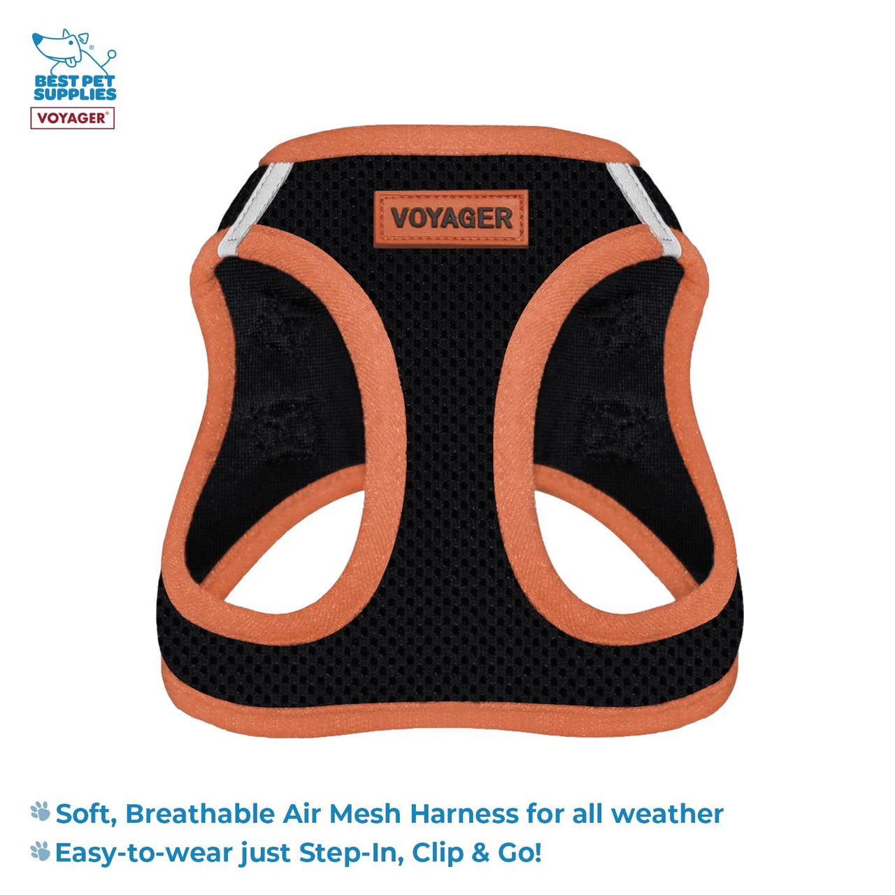 Voyager Step-in Air All Weather Mesh Harness and Reflective Dog 5 ft Leash Combo with Neoprene Handle, for Small, Medium and Large Breed Puppies by Best Pet Supplies - Black/Orange Trim, Small Harness Leash Bundle (Black/Orange Trim)