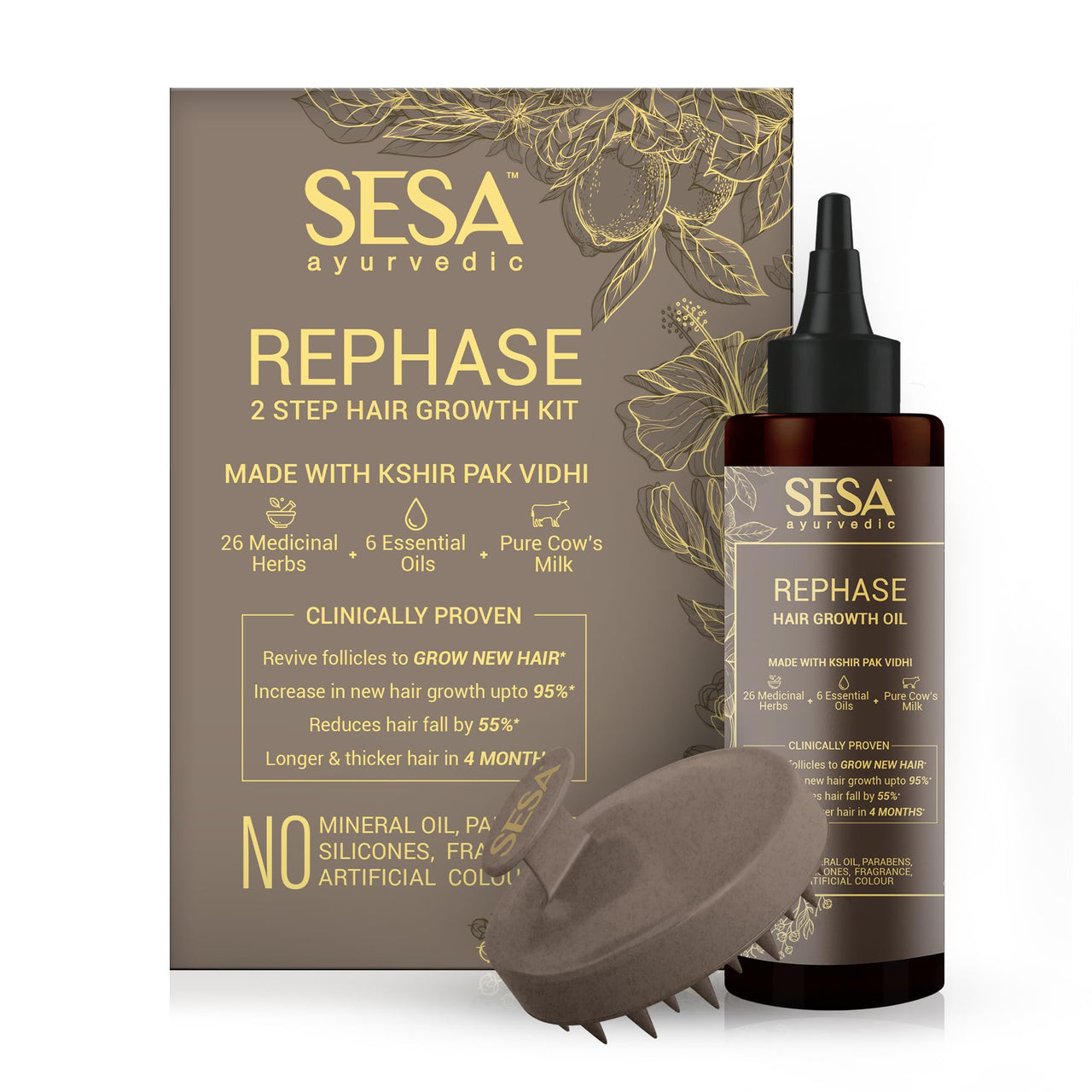 SESA Ayurvedic Rephase 2 Step Hair Oil Growth Kit With 26 Herbs And 6 Essential Oils Promotes Hair Growth Help Reduces Hair Fall With Massager Natural Hair Oil For Women And Men, 100 Ml