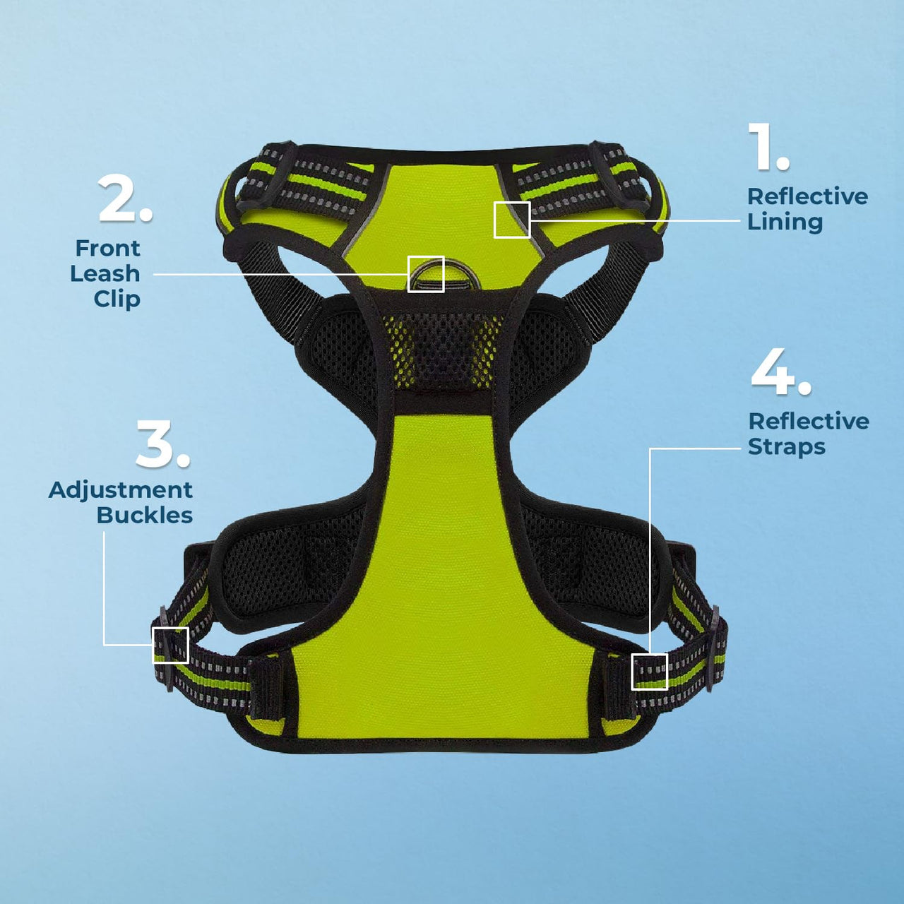 Dog Harness Dual Leash Attachment No-Pull Control Adjustable Soft But Strong Pet Harness For Medium And Large Dogs With 3M Reflective Technology - Lime Green, M (Chest: 20 - 25") M (Chest: 20 - 25") Harness (Lime Green Nylon)