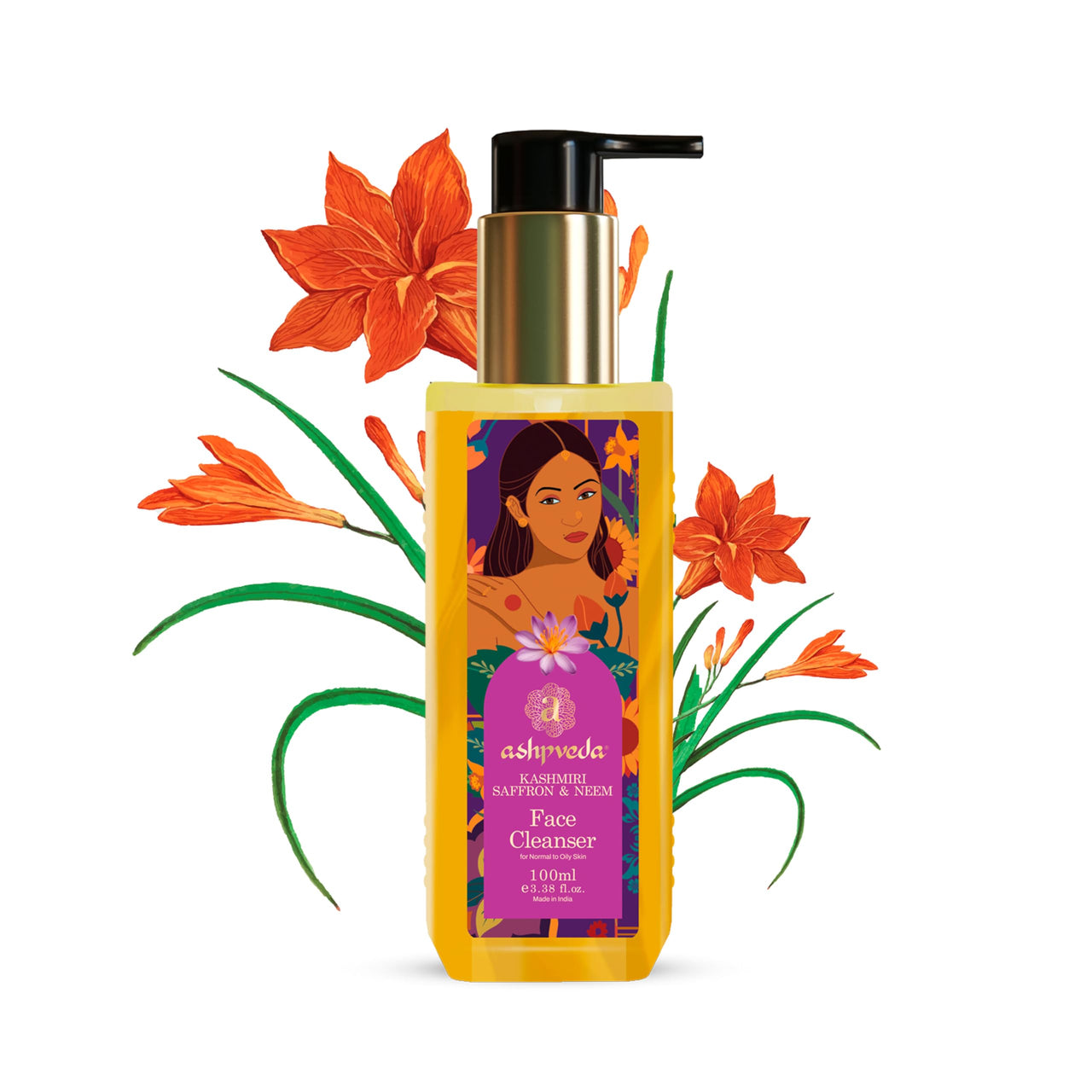 Ashpveda Ayurvedic Face Wash with Kashmiri Saffron and Neem | Natural Face Cleanser for Daily Skin Exfoliation and Brightening | Chemical Free Organic Herbal Facewash (100 ml)