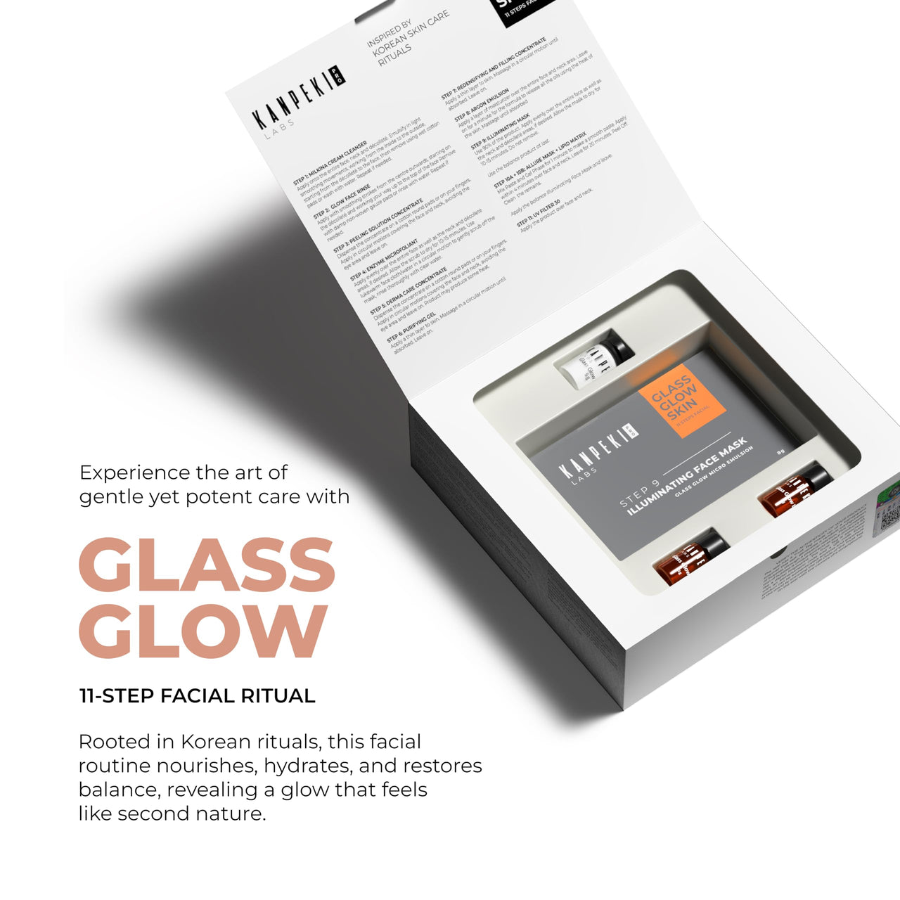 Kanpeki Glass Glow 11-Step Korean Skincare Facial Kit | Brightening & Hydrating Facial Treatment | Infused with Honey, Vitamin C & Argan Oil | SPF 30 Protection | All Skin Types